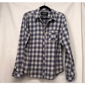 Men's KILL CITY Blue White Plaid Casual Button Down Shirt M